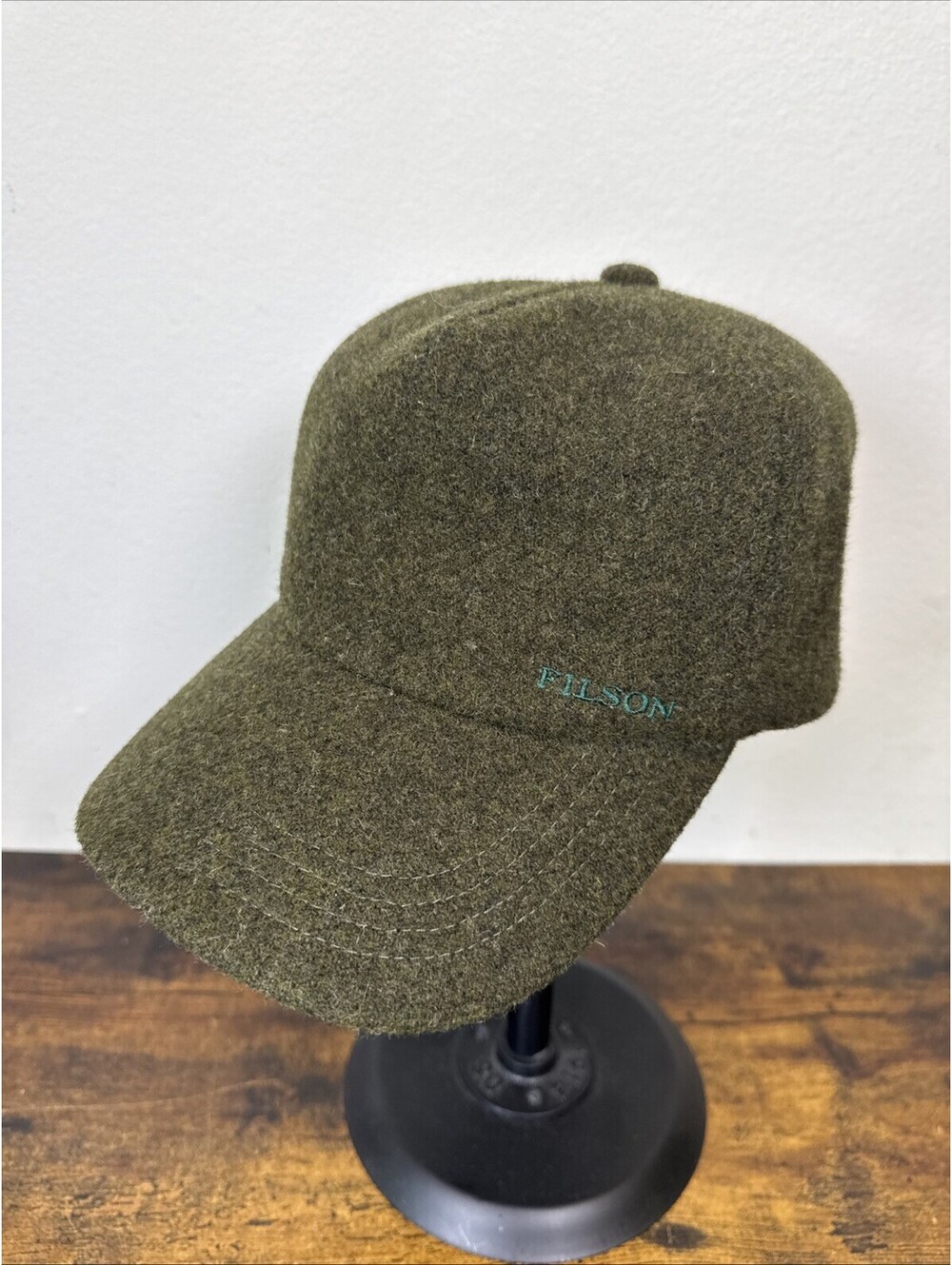 Filson Mackinaw Wool Forester Cap Forest Green Leather Strapback Hat EUC